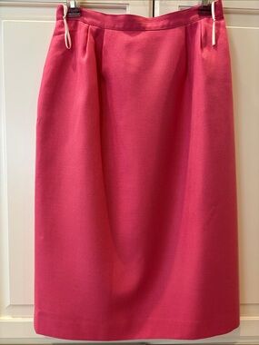Pink Pencil Skirt with Front Pleats, Back Vent and Side Pockets